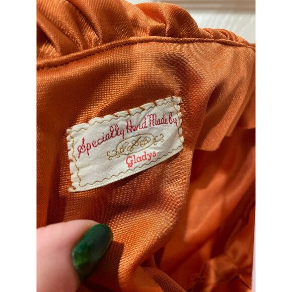 Vintage Handmade Gladys Burnt Orange Long Dress With Ruffle Collar & Elastic Cuf - Picture 3 of 8